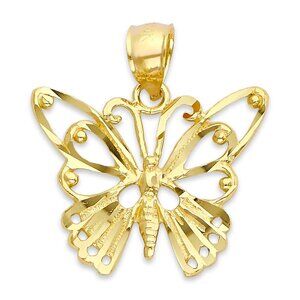Solid 14k Gold Butterfly Pendant - Animal Insect Jewelry Gifts for Her